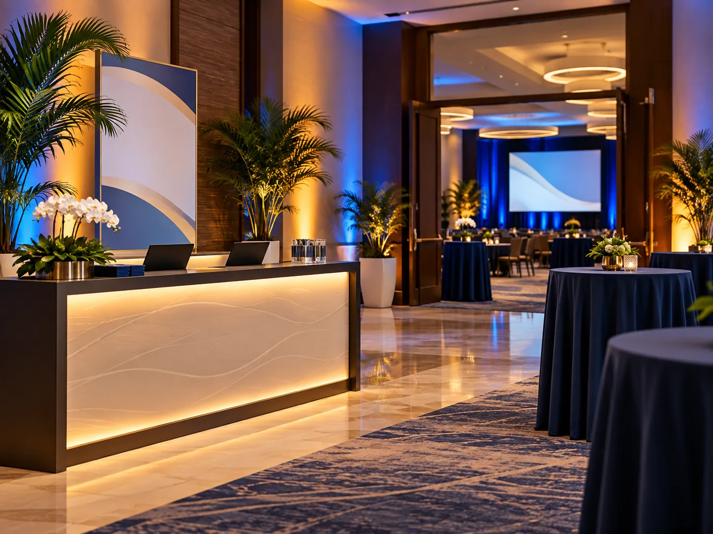 Reception area prepared for a business event