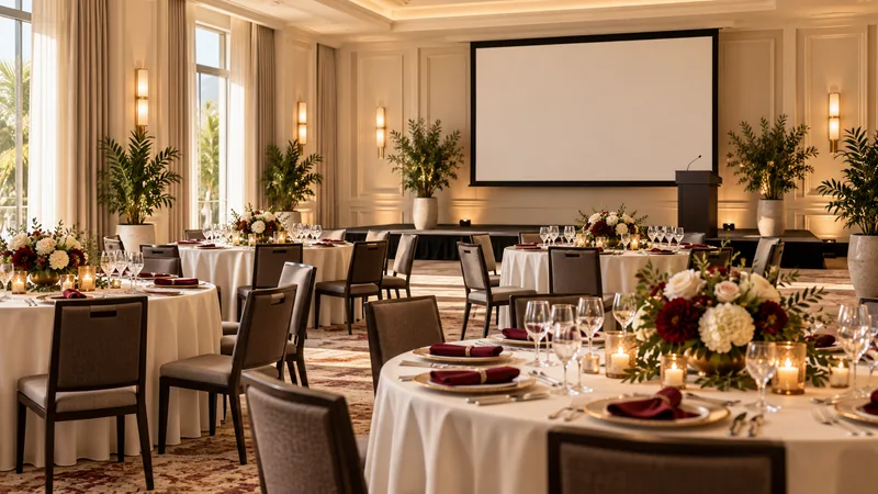 Corporate event room prepared for guests